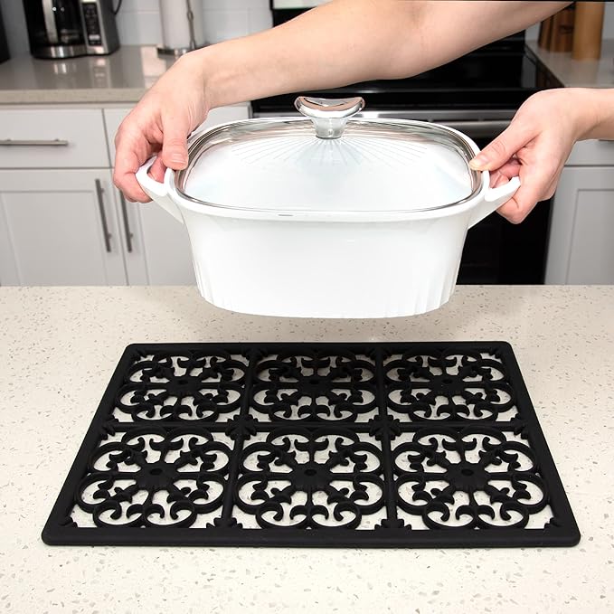 GASARÉ, Extra Large, Thick, Silicone Trivet for Hot Dishes, Pots, and Pans, Heat Resistant Mat for Countertop, Hot Pad for Kitchen, Easy to Clean, 16 x 12 x 3/8 Inches, Black