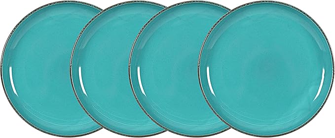 Stoneware Euro-Nordic 20pc Dinnerware Set, Shiny Turquoise Glaze with Speckle Effect