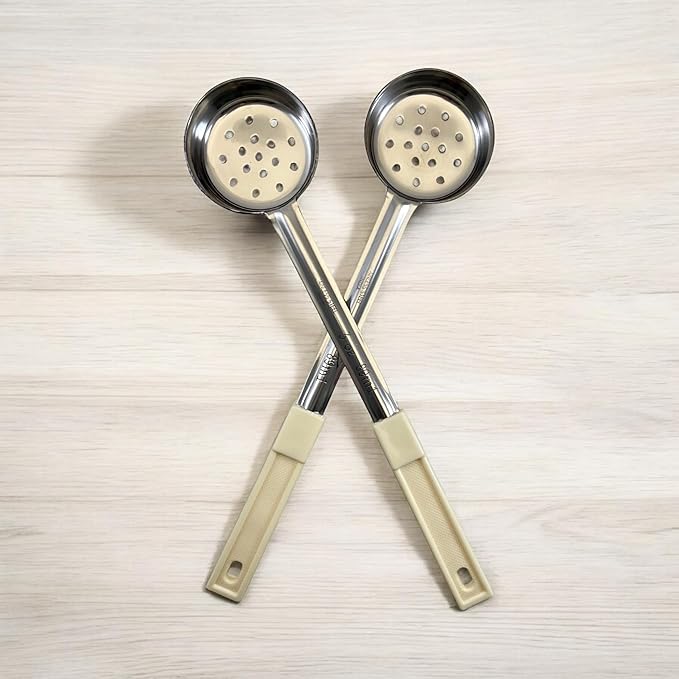 3 Ounce Slotted Stainless Steel Portion Control Ladle Spoon for Measuring and Serving; Commercial Grade Serving Scoops [Pack of 2]