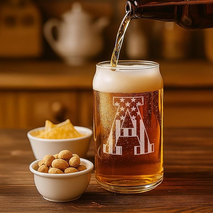 Monogram Beer Glasses for Men (A-Z) 16 oz - Beer Gifts for Men Brother Son Dad Neighbor - Unique Gifts for Him - Personalized Drinking Gift Beer Glass Mugs - Engraved Beer Can Glass (A)