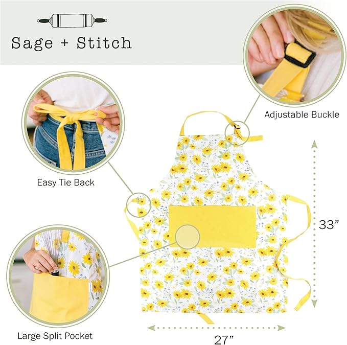 Adjustable Designer Kitchen Apron for Adults | Cotton Cooking Apron with Pockets and Adjustable Neck Buckle