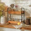 Spice Rack for Countertop 2 Tier Wooden Spice Shelf Organizer for Kitchen Cabinet, Counter or Pantry Space Saving Free Standing Spice Holder for 28 Jars, Brown