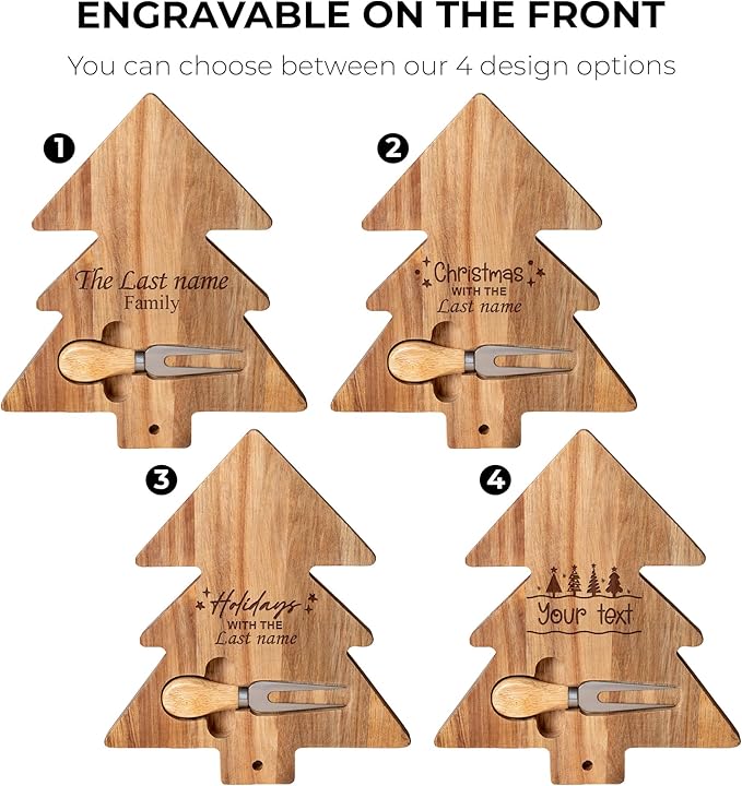 Custom engraved christmas tree luxury charcuterie board set, holiday season cheese, fruits, food, dessert, bread chopping acacia tray for table decoration, personalized gift for dinner hostess