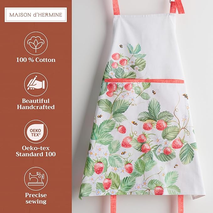 Maison d' Hermine 100% Cotton Apron for women with Pocket Kitchen Chef Apron for Men Cooking Gardening Server Waitress
