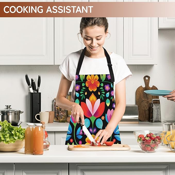 Kitchen Apron with Pocket,Waterproof Adjustable Neck and Long Ties, Cooking Baking Gardening Painting Apron for Women