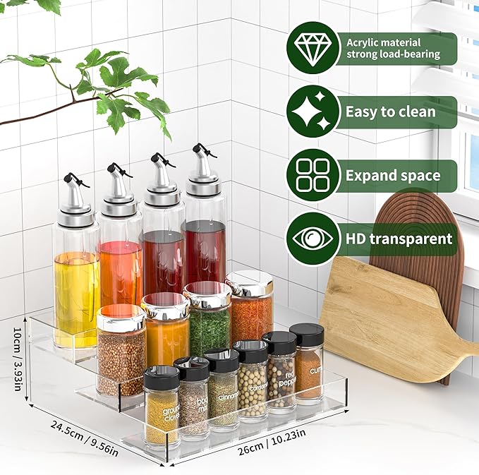 3-Tier Acrylic Spice Rack, Spice Organizers and Storage for Kitchen 2 Pack, 10.2 x 9.6 x 3.9 Inches