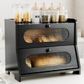 Bread Box for Kitchen Countertop,Double Layer Large Capacity Bamboo Bread Storage Container with Acrylic Wavy Door Panel for Kitchen Counter,Cabinet,Pantry(Black)