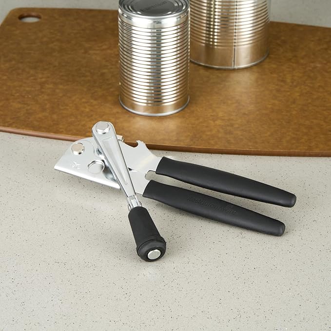 Restaurantware Stainless Steel Magnetic Manual Can Opener - German Standard Black Crank Can Opener with Magnet, Ergonomic Handle, Non-Slip - Heavy-Duty Hand Can Opener, Easy Turn, Sharp Blade