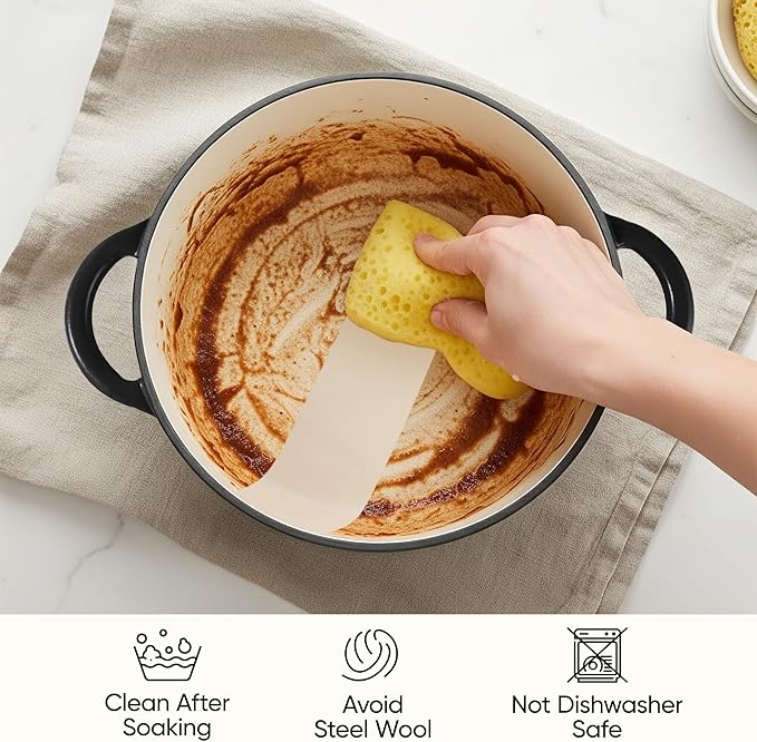 6.5 Quart Dutch Oven Pot with Lid, Non Stick Enameled Cast Iron Dutch Oven for Bread Baking, Heavy-Duty, Oven Safe Ceramic Cookware Up to 500°F for Baking, Braising, Stews, Roasting, Black