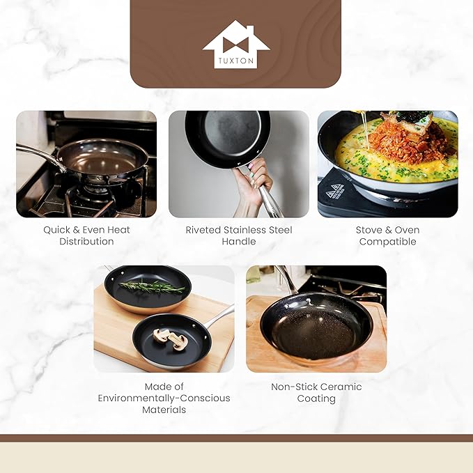 Non Stick Frying Pans Tuxton Concentrix 2pc Stainless Steel Pan Set - Stove & Oven Compatible 8 & 11in Ceramic Frying Pan with Riveted Handles Cobalt Blue