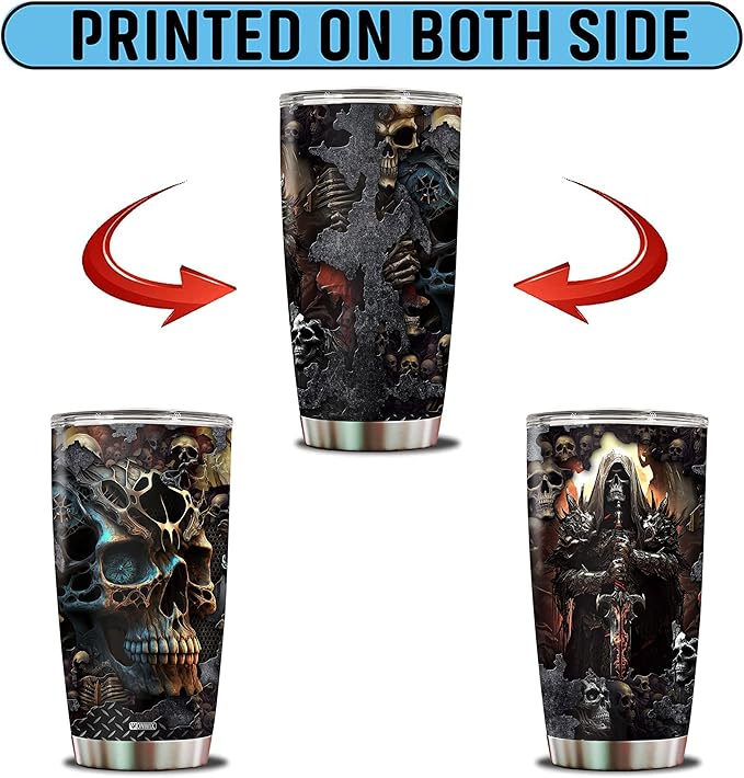 Skull Tumbler, Birthday Gifts For Men Who Love Skulls Coffee Mug Cup Christmas Valentine Gift Water Bottle Black Tumblers 20oz Stainless Steel Travel Cups With Lid