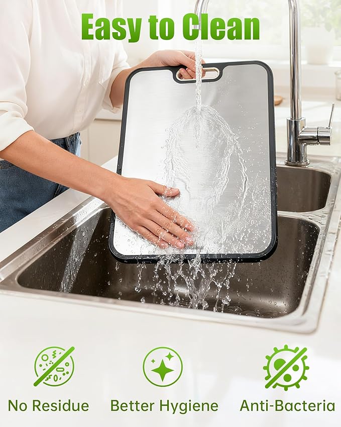 Titanium Cutting Boards for Kitchen, Non Toxic 2-in-1 Cutting Board Double Sided, Food Grade Pure Titanium and Wheat Straw PP, Easy to Clean Large Size 16”×11”