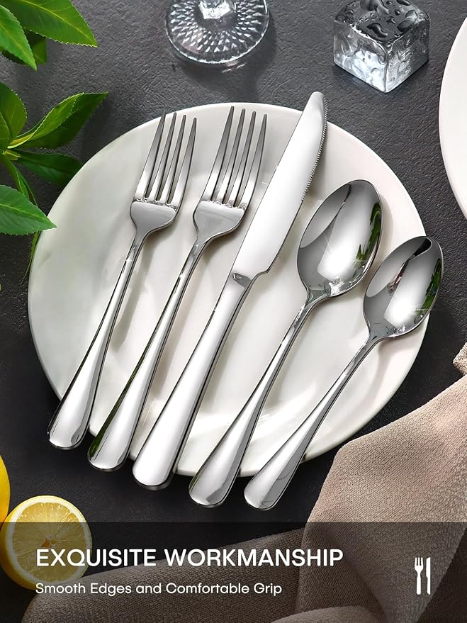 Silverware Set, 30-Piece Flatware Set for 6 Include Forks Spoons Knives Stainless Steel Utensil Set, Mirror Polished Dishwasher Safe Tableware Cutlery Set for Home, Restaurant, Party, Wedding