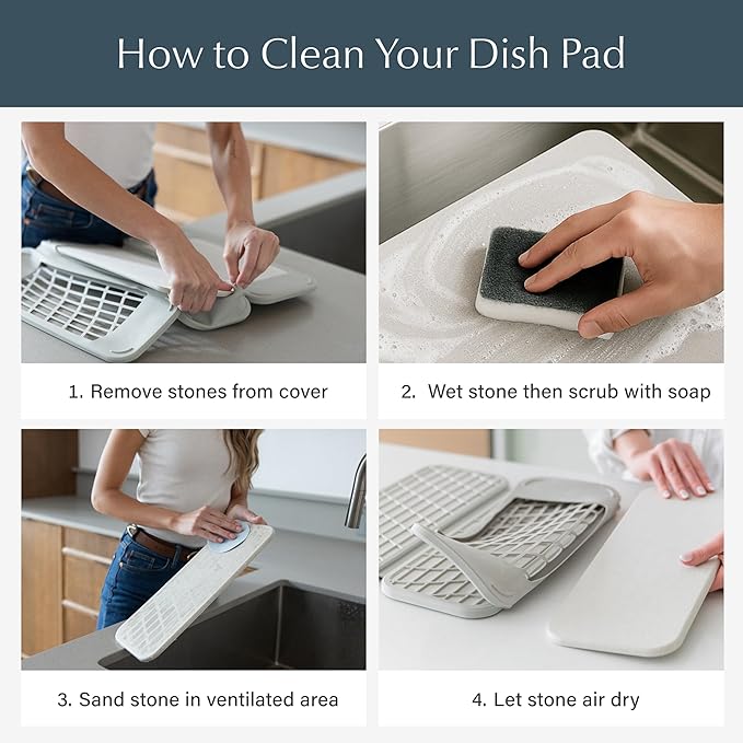 Dorai Home Large Dish Pad – 40% More Drying Space, Eco-Friendly Quick-Drying Stone Mat for Kitchen, 24.6" x 16.5", Sandstone