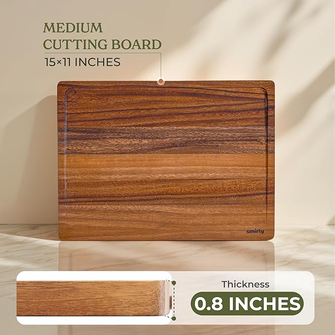 SMIRLY Walnut Wood Cutting Boards for Kitchen, Large - Small, Walnut Wooden Cutting Board Set with Deep Juice Grooves, Non Toxic Serving Tray
