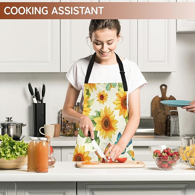 Cooking Apron for Women and Men,Adjustable Chef Bib Apron with 2 Pockets, Water and Oil Resistant for Kitchen Use
