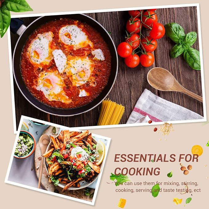 4 Pcs Acacia Wooden Spoons for Cooking Mixing Wooden Utensils Cooking Spoon 8, 10, 12, 14 Inch for Kitchen Salad Mixing Tasting Baking Stirring Serving Food No Scratch Nonstick Cookware