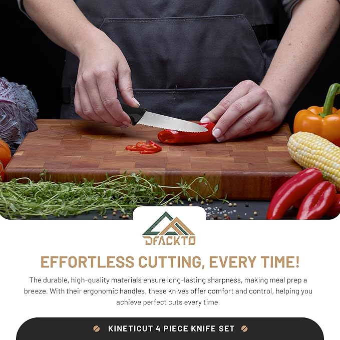 DFACKTO 2-Piece Serrated Knife Set – Stainless Steel Kitchen Cooking Knives w/Protective Covers, Dishwasher Safe, No Block, Sharp Cutlery for Slicing Bread, Cooking Fruit & Steak w/Sheath - Black