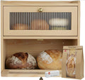 Bread Box for Kitchen Countertop - Wooden 2 Tier Bread Box with 10x Bread Bags and 10x Bread Bag Ties Vintage Breadbox Bread Storage Container Farmhouse Food Organizer Pantry Shelf (Yellow)