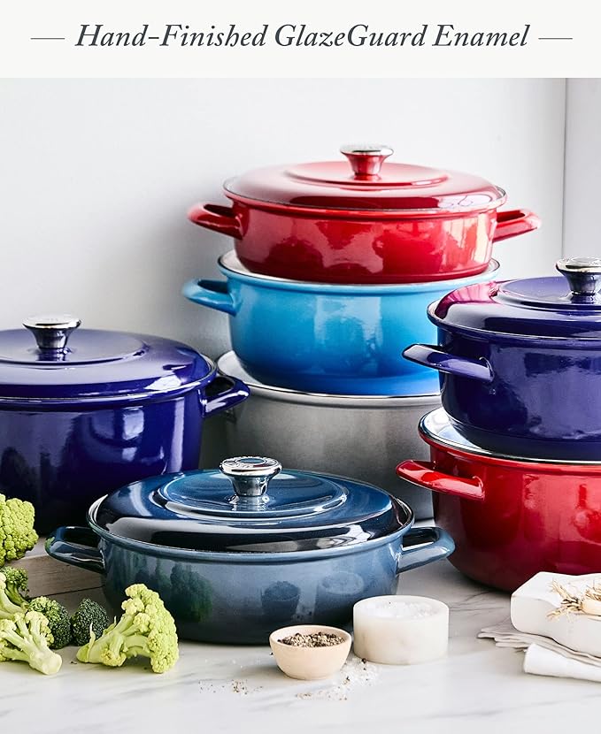 Merten & Storck 7QT Round Dutch Oven Casserole Pot with Lid, European Crafted Enameled Iron Stockpot, Induction & All Cooktops, Braising, Stews, Roasting, Slow Cooking, Sourdough, Caribbean Blue