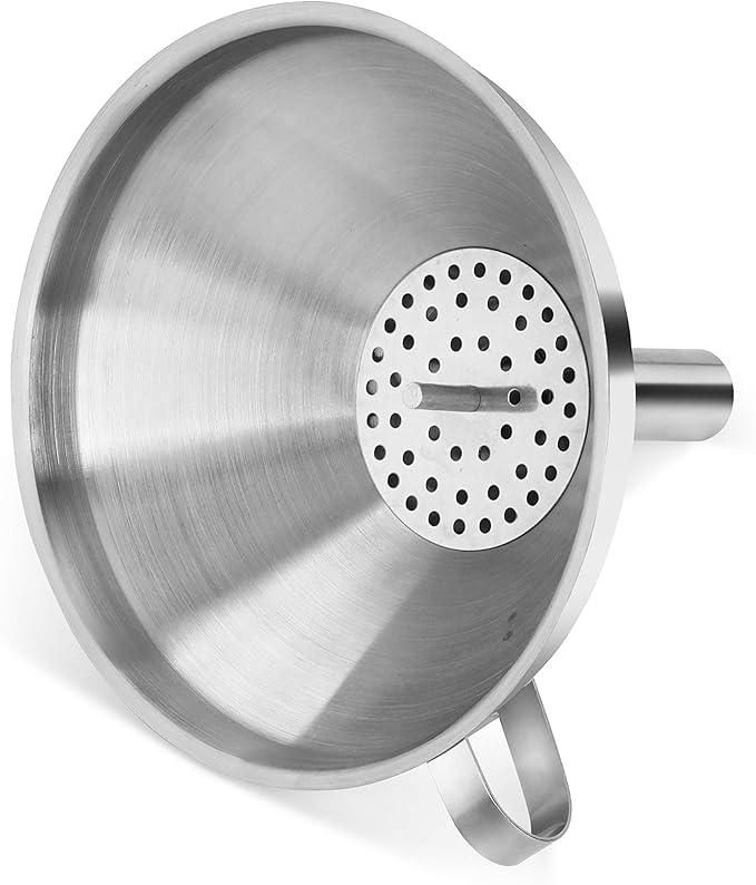 New Star Foodservice Stainless Steel Funnel with Detachable Strainer/Filter, 5", Silver
