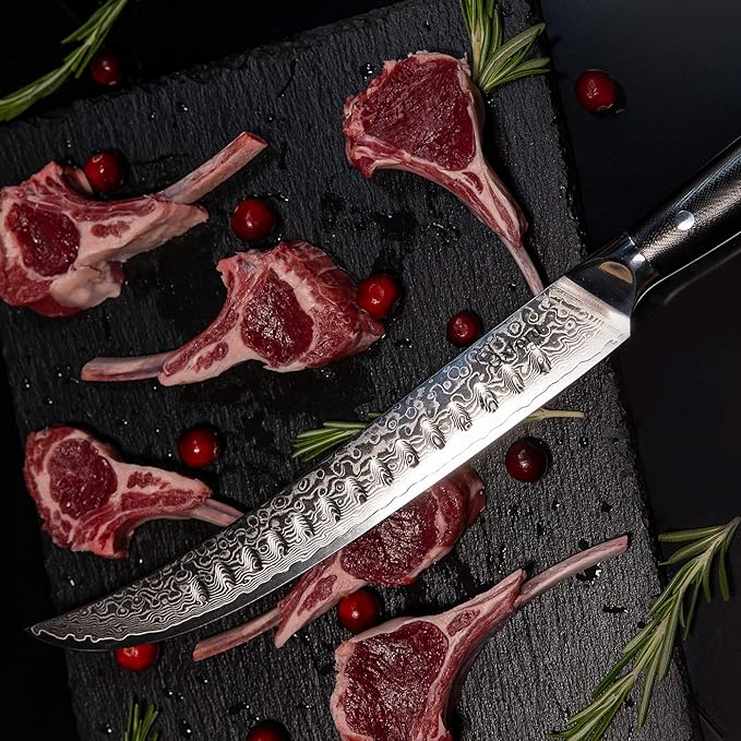 Oxford CHEF Curved Slicer (Butcher) Knife 10 Inch - Damascus Japanese VG10 Super Steel 67 Layer High Carbon Stainless Steel