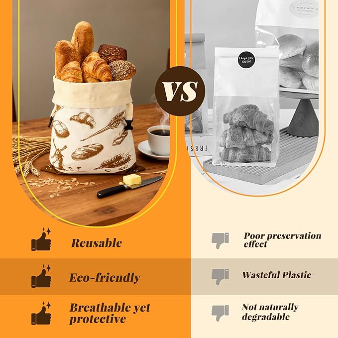 Reusable Beeswax Bread Bags - 2 Pack Airtight Food Storage for Homemade Sourdough & Bakery Bread Organic Cotton, Natural Beeswax Lined.
