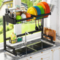 ADBIU Fit Sink 24.5"- 35.5" L Over Sink Dish Drying Rack (Expandable Dimension) Snap-On Design 2 Tier Large Kitchen Dish Rack Stainless Steel Counter Organization and Storage
