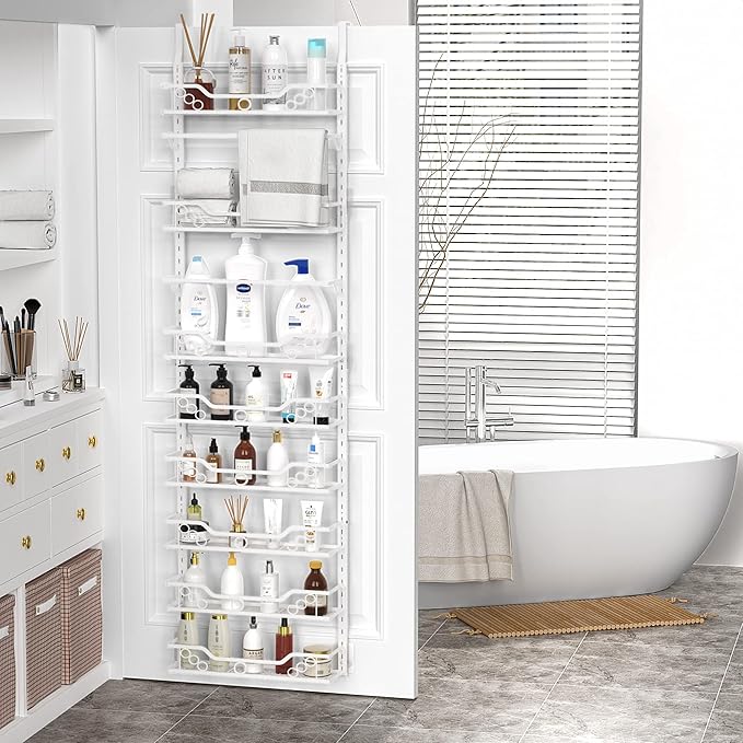 Moforoco 8-Tier Over the Door Pantry Organizers and Storage, Black Hanging Kitchen Basket Organization, Wall mount Spice Rack Behind Cabinet Door Seasoning Shelves, Bathroom Home Bedroom Organizer