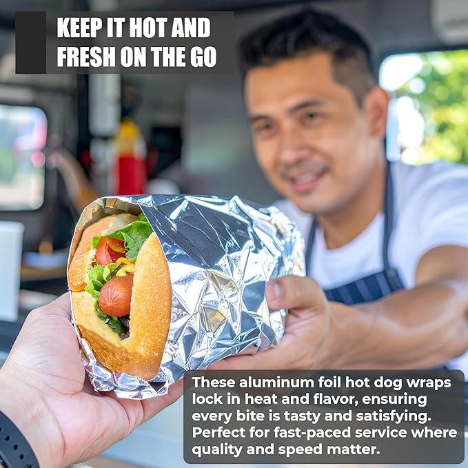 C&S Event Supply Co. Silver Foil Hot Dog Bags - 9'' Unprinted Hot Dog Wrappers - Grease Resistance Food Bags to Keep Food Hot and Non-Messy - 50 Pack Disposable Hot Bags for Fast Food and Food Truck