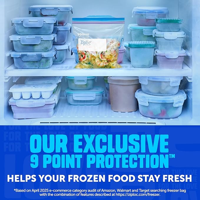 Ziploc Quart Food Storage Freezer Bags, 152ct Total, Stand-Up Bottom, Easy to Fill, 38 Count, 4 Pack (Packaging May Vary)
