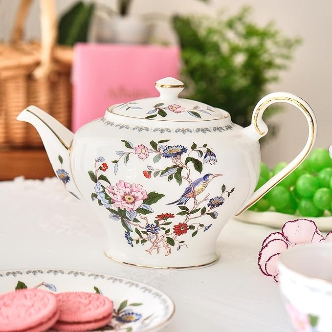 Aynsley Pembroke Bone China Teapot - 23.7oz (700ml), Oriental Bird & Foliage, Food Safe, Gift for Tea Lovers