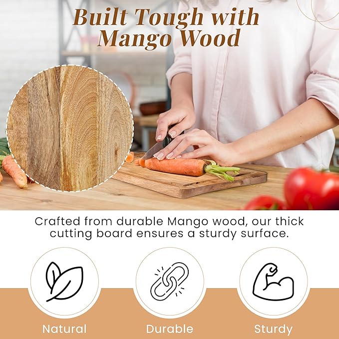 Large Cutting Board – Stylish, Thick, and Durable Butcher Block for Kitchen, Chopping, and Meal Prep - Premium Wooden Board for Cutting, Slicing, and Serving