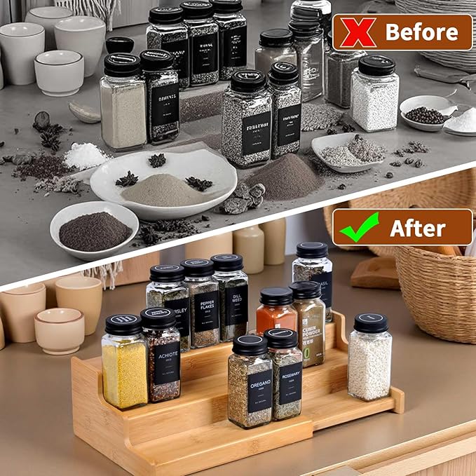 JinDoWin Spice Rack Organizer For Cabinet, Spice Organization For Cabinet, Spice Rack For Countertop,15.7 Inch Adjustable Seasoning Organizer Spice Organizer (1 Pack, Medium)