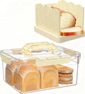 Bread Box with Slicer, Portable Airtight Bread Storage Container with Lid Handle for Kitchen Counter, Bread Keeper for Homemade Bread,Toast, Bagel, Cookies, Beige