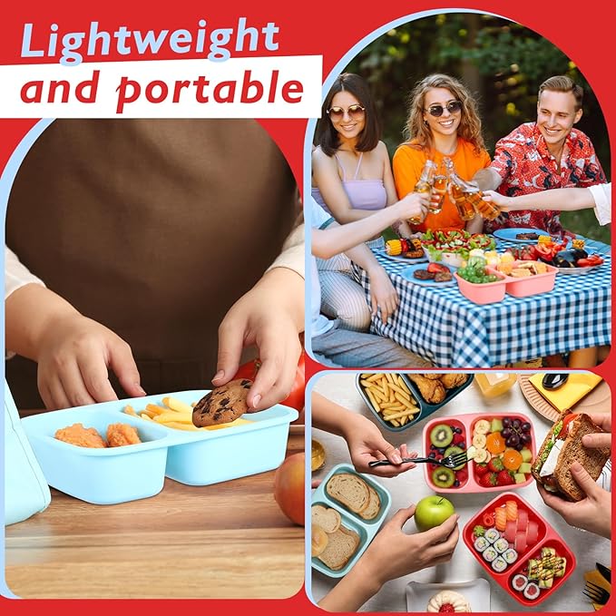 Honeydak 5 Pack Lunchable Snack Containers 2 Compartment Divided Bento Snack Boxes Reusable Meal Prep Containers with Lids Lunch Food Storage Box for School Work Travel(Melon Color)