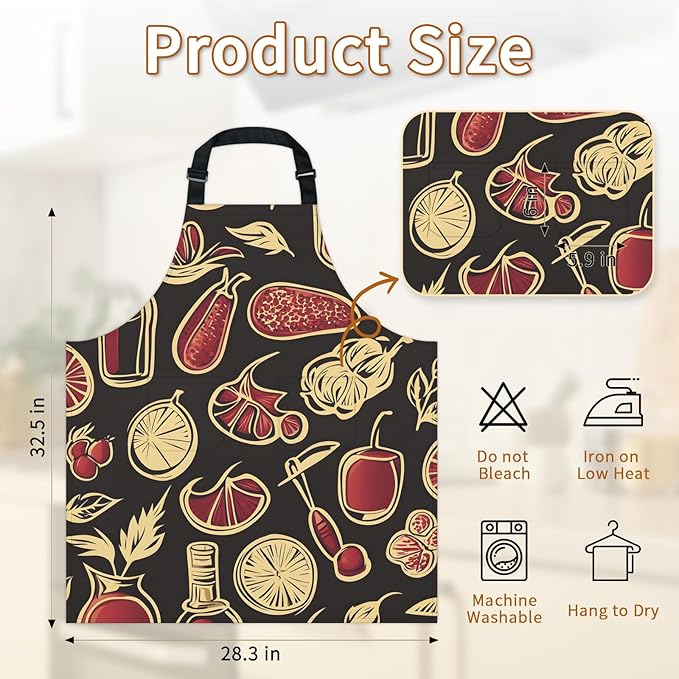 Kitchen Apron with Pockets,Adjustable Aprons for Women Men,Waterproof Chef Aprons for Cooking,BBQ,Gardening
