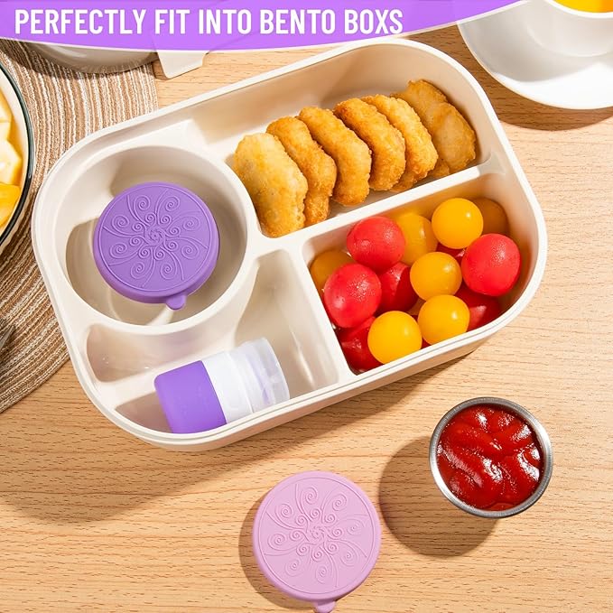8-Pack Salad Dressing Container To Go, 1-oz Silicone Small Condiment Squeeze Bottles and 1.6 oz Stainless Steel Sauce Containers Cups, Leakproof Condiment Containers with Lids for Lunch Box