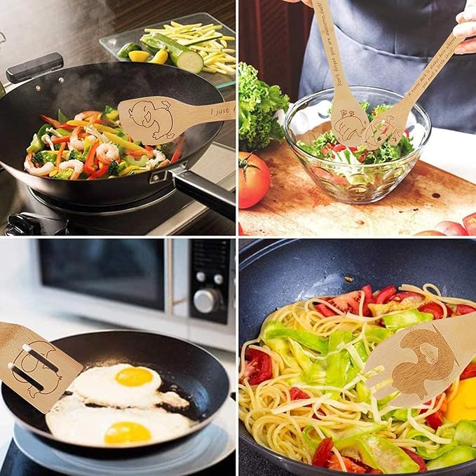 5PCS Duck Wooden Cooking Spoons Set Duck Gifts for Women Kitchen Decor Bamboo Cooking Utensil Spoons for Housewarming Wedding Anniversary Thanksgiving Christmas Gifts Mom Women
