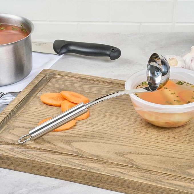 Ladle 1 Pack 10.6 Inch Sauce Ladle with Deep Bowl Ergonomic Handle Precision Pouring Durable Stainless Steel Silver Utensil For Sauces, Gravies, Buffet Use