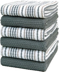 Kitchen Towels 16”x 26” - 6 Pack | Large Cotton Dish Towels | Popcorn Stripe Design | 430 GSM Highly Absorbent with Hanging Loop | Gray
