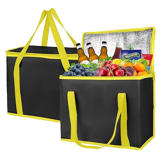 2-Pack Extra Insulated Grocery Shopping Bag, Large Green Leaf, Kitchen Foldable Reusable Bags Groceries,Sturdy Zipper,Collapsible,Tote,Cooler, Women,Durable Carrier