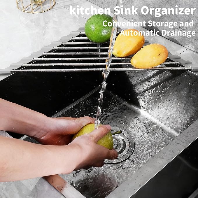 Corner Sink Roll Up Triangular Dish Drying Rack, Small Multipurpose Stainless Steel Corner Shelf Over The Sink, Kitchen Drainer & Organizer for Space-Saving Storage