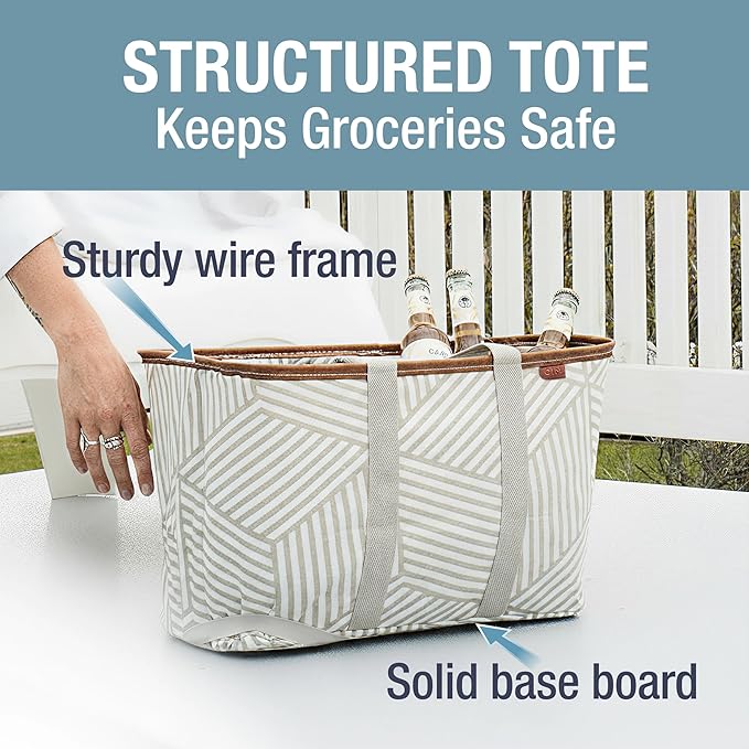 CleverMade EcoBasket Reusable Grocery Tote - Collapsible Storage Shopping Organizer - Heavy Duty Utility Bag Home