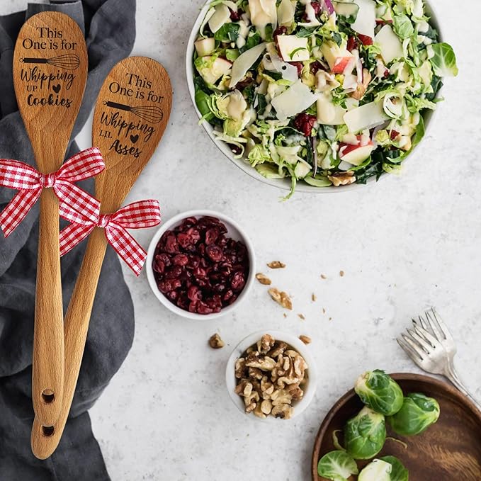2 Pieces Soup Salad Mixing Stir Serving Wooden Spoon with Funny Sayings for Cooking, Gifts for Chef Mom Grandma Wife Friends Christmas Birthday Thanksgiving Day Stocking Stuffers Gift Decor