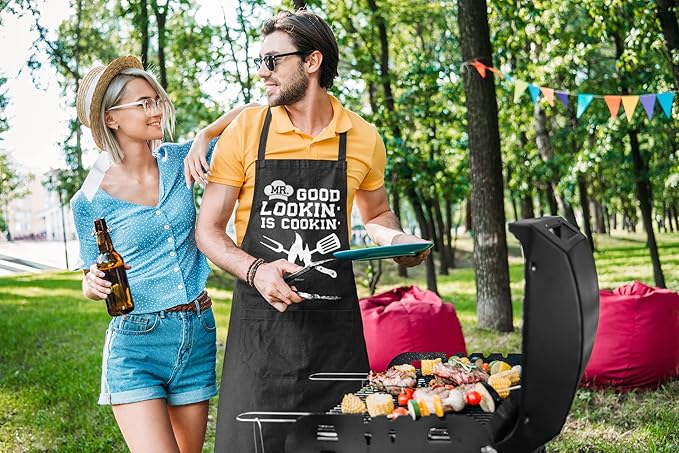 100% Cotton, Black Funny Aprons for Men, Dad, Husband - Birthday, Father’s Day Grilling Gifts for Papa, Husband.