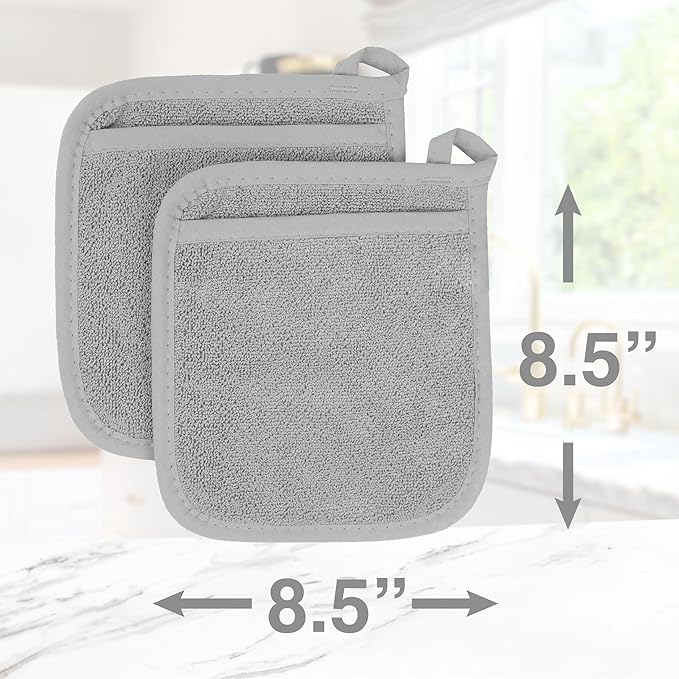 RITZ Terry Pocket Mitt & Hot Pad: Unparalleled Heat Resistant, Durable 100% Cotton – Ergonomically Designed for Optimal Grip – Easy-Care Machine Washable – 2-Pack, Titanium