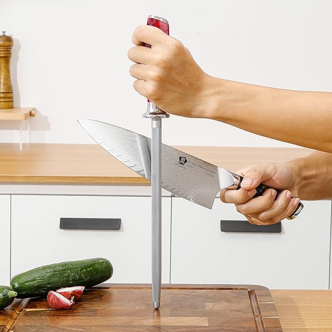 WILDMOK Professional Honing Rod 9" - Chrome Coated High Carbon German Stainless Steel Knife Sharpener Honing Steel - Knife Sharpening Rod Designed to Last a Lifetime