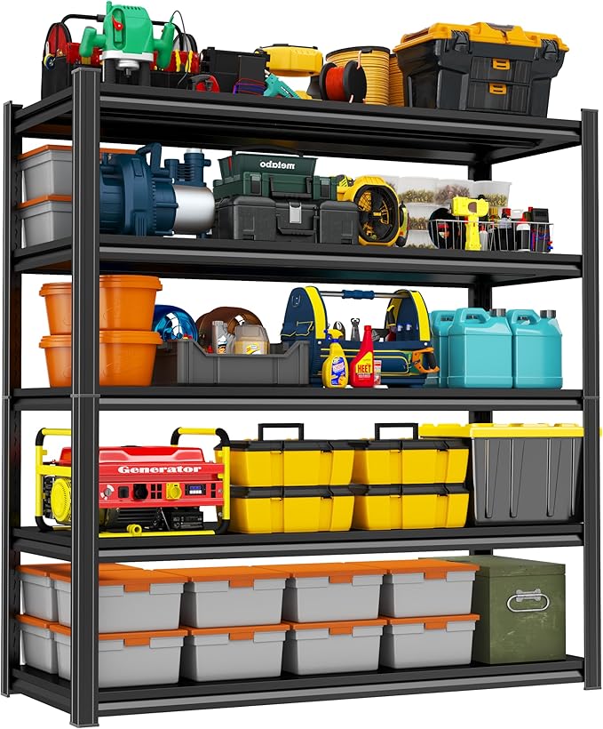 Storage Shelves, Garage Metal Shelving Unit, Adjustable, Double-Layer Column with Reinforced Ribs, Heavy-Duty, Capable of Bearing 3000 lbs, Suitable for Garage, Warehouse, Kitchen Storage