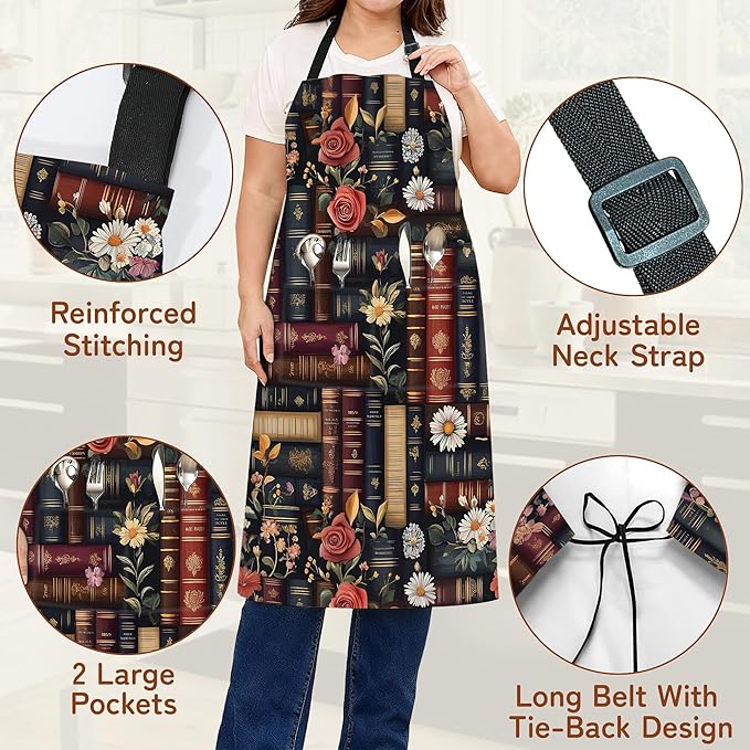 Apron with Pockets for Women, Adjustable Kitchen Cooking BBQ Chef Apron, Gifts for Mom Birthday, or Holidays